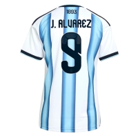 Camiseta Argentina Julian Alvarez #9 Primera Equipación Replica Mundial 2026 para mujer mangas cortas